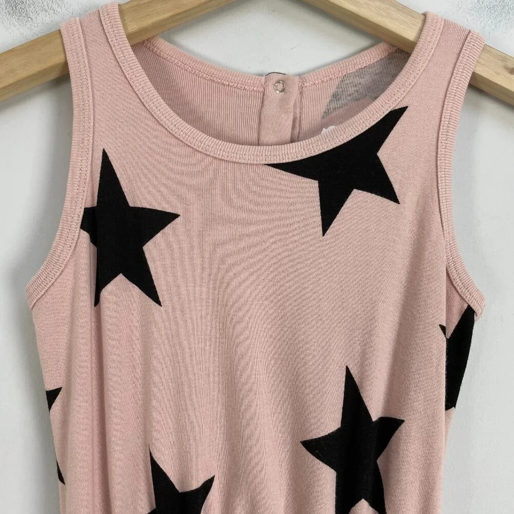 NUNUNU Girls‎ Toddler 2-3 Pink Star Jumpsuit Drop Crotch Sleeveless One Piece